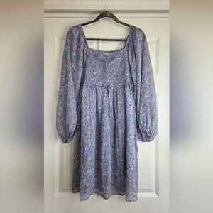 143 Story by Line Up Blue Floral Dress with Smocked Bodice - Size 1x